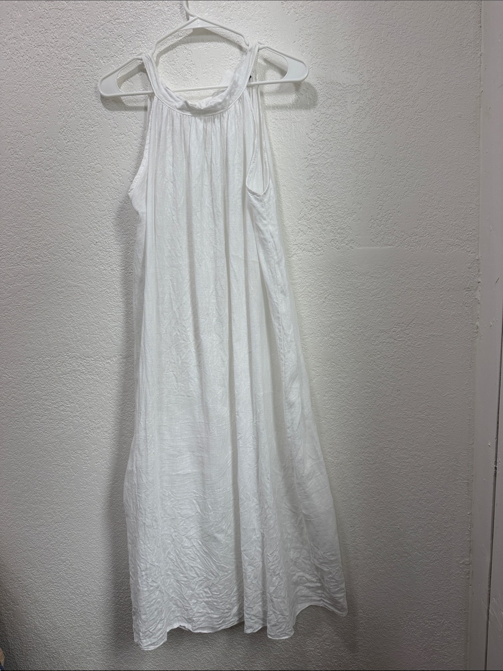 White Sleeveless Italian 100% Linen Halter Maxi Dress OS